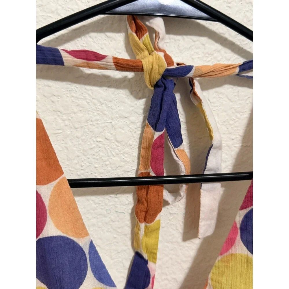 Anthropologie Maeve 100% cotton Halter Vibrant Multi Color Polka Dot Dress 10